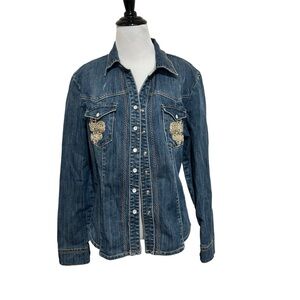 Zenim denim medium fleur de lis jean jacket